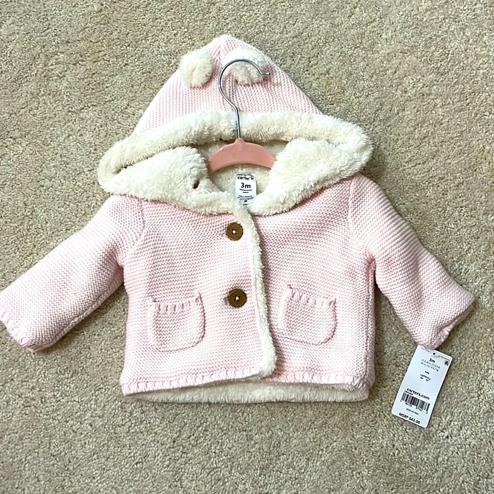 Carters girls pink sweater hoodie jacket 3 month